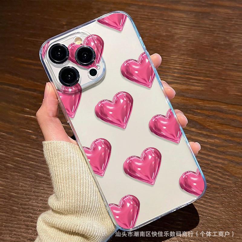 Плоский 3D Розовое Сердце для чехла телефона Apple iPhone11/12/13Pro/14/15/16 promax