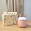 Керамическая кружка для девочки, большая емкость, с крышкой и ложкой, кружка «пузатик», чашка для питья воды, практичный подарок на день рождения для девочек