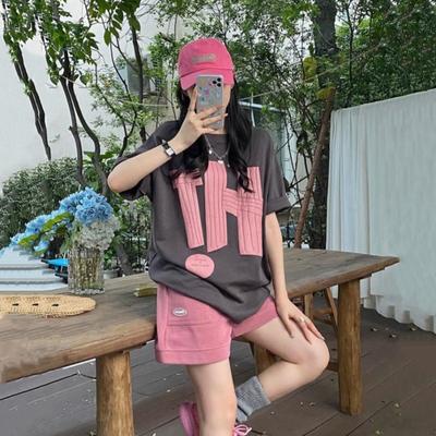 Новый летний спортивный комплект для отдыха, женский свободный, удобный, с короткими рукавами, шорты, комплект из двух предметов