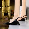 Fashion Korean Version Fashion Patent Leather Shallow Pointed Toe Hollow Back Strap 6.5cm High Heels Wedges Shoes Lady Trendy Pumps Pink