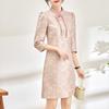 Spring New Arrival Gold Silk Jacquard Slim Waist Dress - Women's Fashion