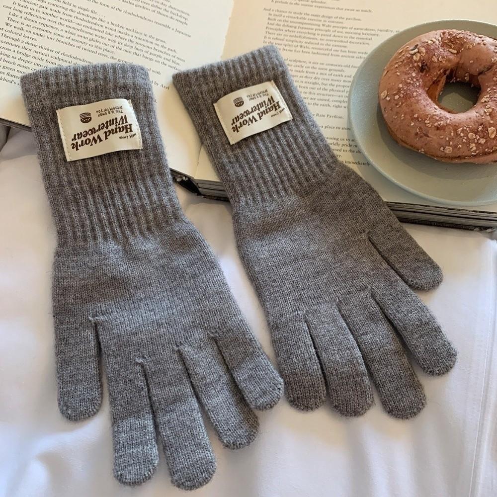 Warm Lining Full Finger Knitted Gloves One Size Faux Cashmere Gloves For Students