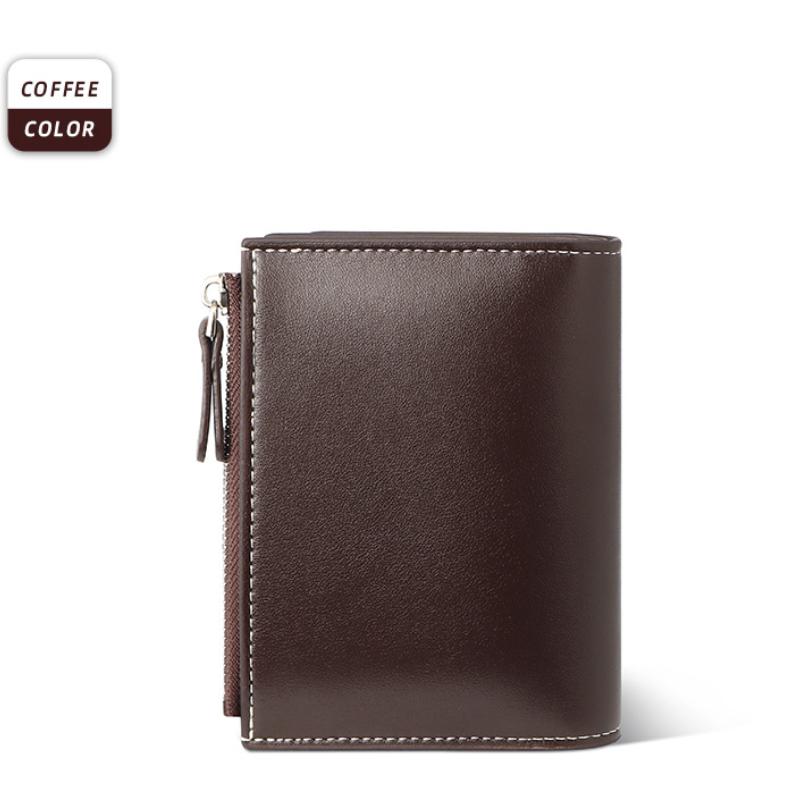Освежающий мужской кожаный короткий двойной кошелек с защитой от кражи, многофункциональный держатель для карт с застежкой-молнией RFID