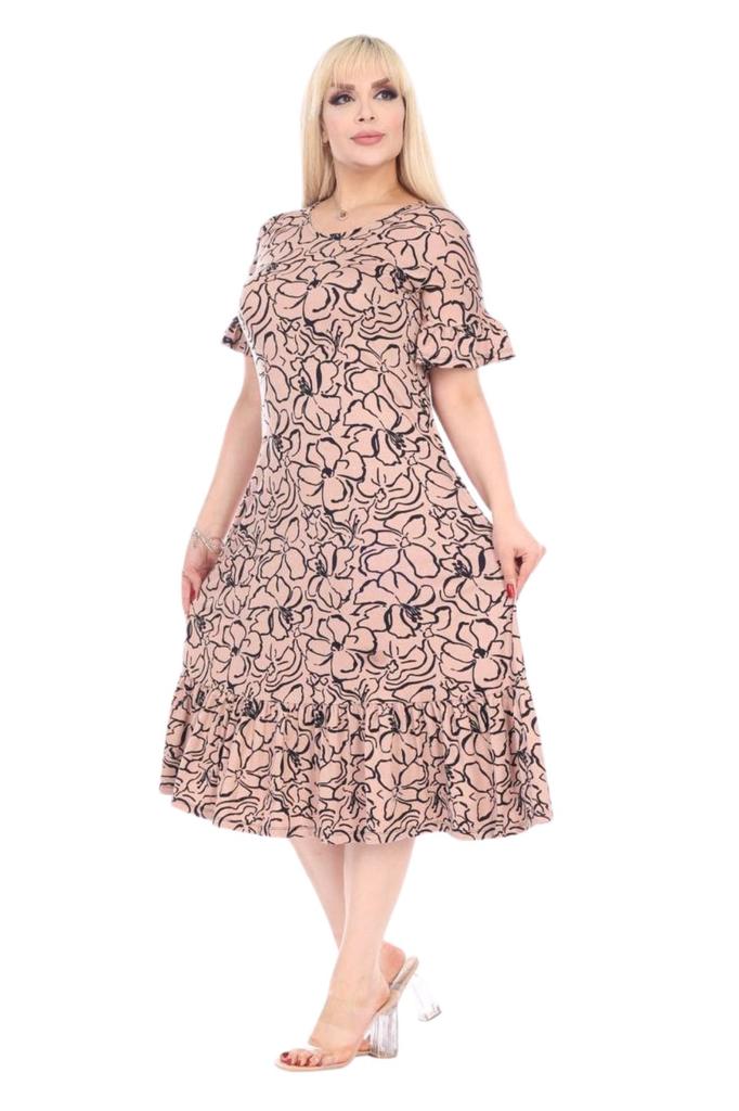 Женское платье большого размера, юбка большого размера с короткими рукавами, рюшами, норковое платье миди с цветочным узором