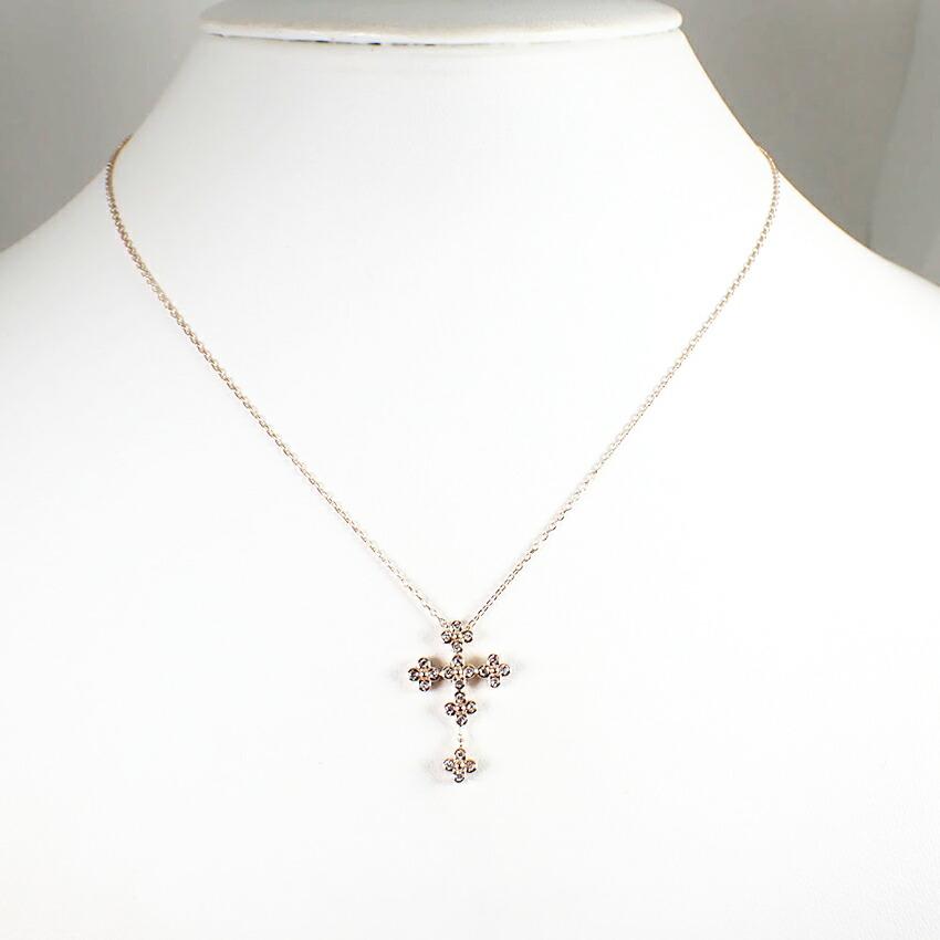 [Pre-owned] VENDOME K18PG Diamond Cross Pendant / j66-6