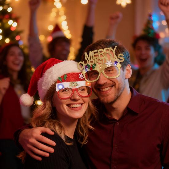 Yousheng 2026 LED Light Up Christmas Glasses Lighted Party Eyewear for Kids Adults Glow Light Up Photo Props for New Year Celebration