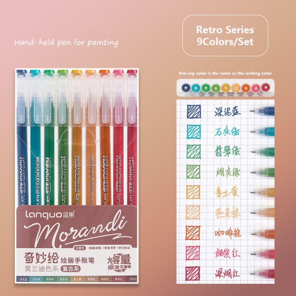 9 цветов/набор Разноцветные гелевые ручки Быстросохнущие маркеры Набор ручек для рукописного учета Канцелярские товары