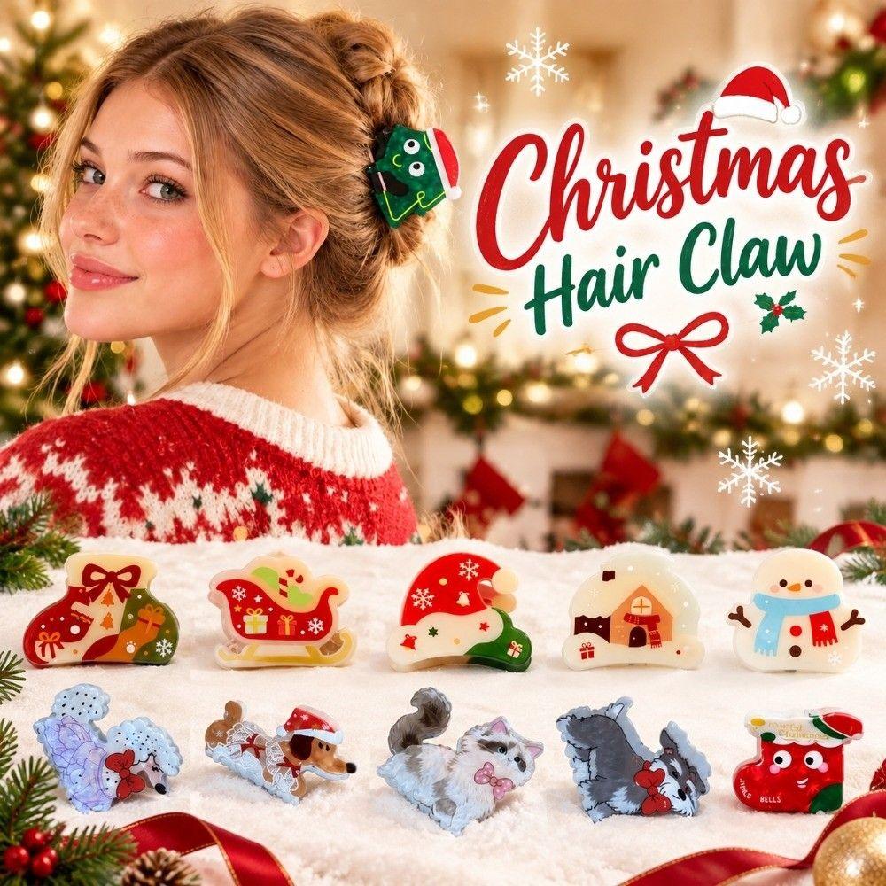 PVC Christmas Hair Claw Acrylic Animal Hair Catch Sweet Bow Headwear Cartoon Hair Clip Daily Wear