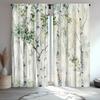 2Pcs Green Forest Watercolor Curtains, Tree And Woodland Art Print For Room And Living Room