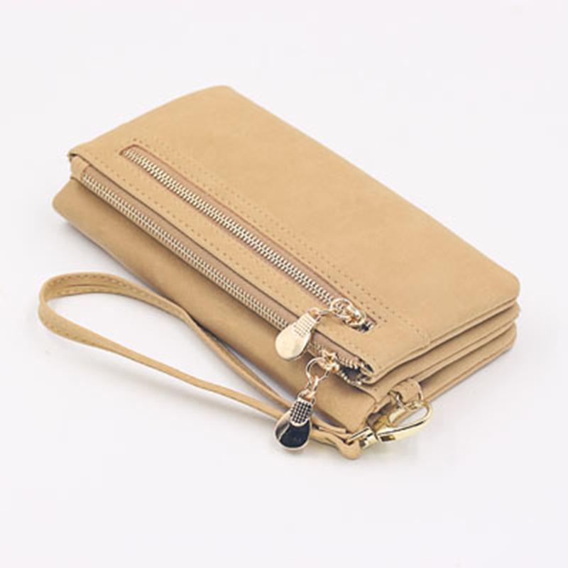 Women Fashion Wallets Dull Polish Leather Wallet Double Zipper Day Clutch Purse Wristlet Handbags