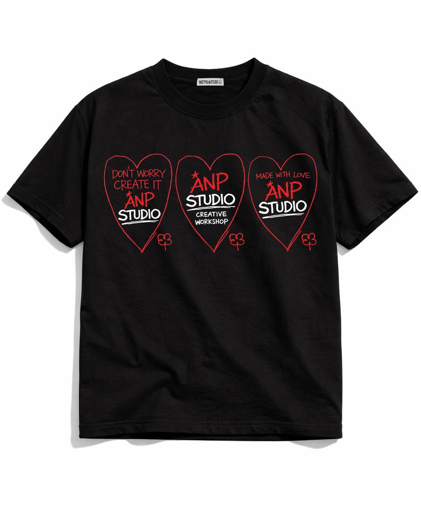 NP STUDIO Made With Love Oversized Short Sleeve T-Shirt [ Black ]