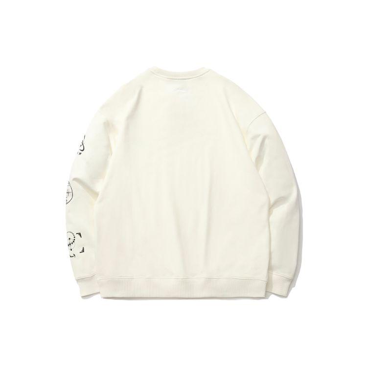 Li Ning CF Su Series Sports Casual Printed Pullover Sweatshirt Unisex Sweatshirt Off-White AWDR384-1