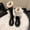 2025 Winter Foreign Trade Velvet Thickened Medium and Long Thick-soled Warm Leather Boots Solid Color Rear Zipper Large Size Women's Boots