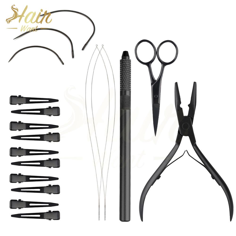 Hair Want Micro Beads Closer Plier Hair Extension Tools Kit with Hair Threader Loop Pulling Hook Multipurpose Scissor Needles