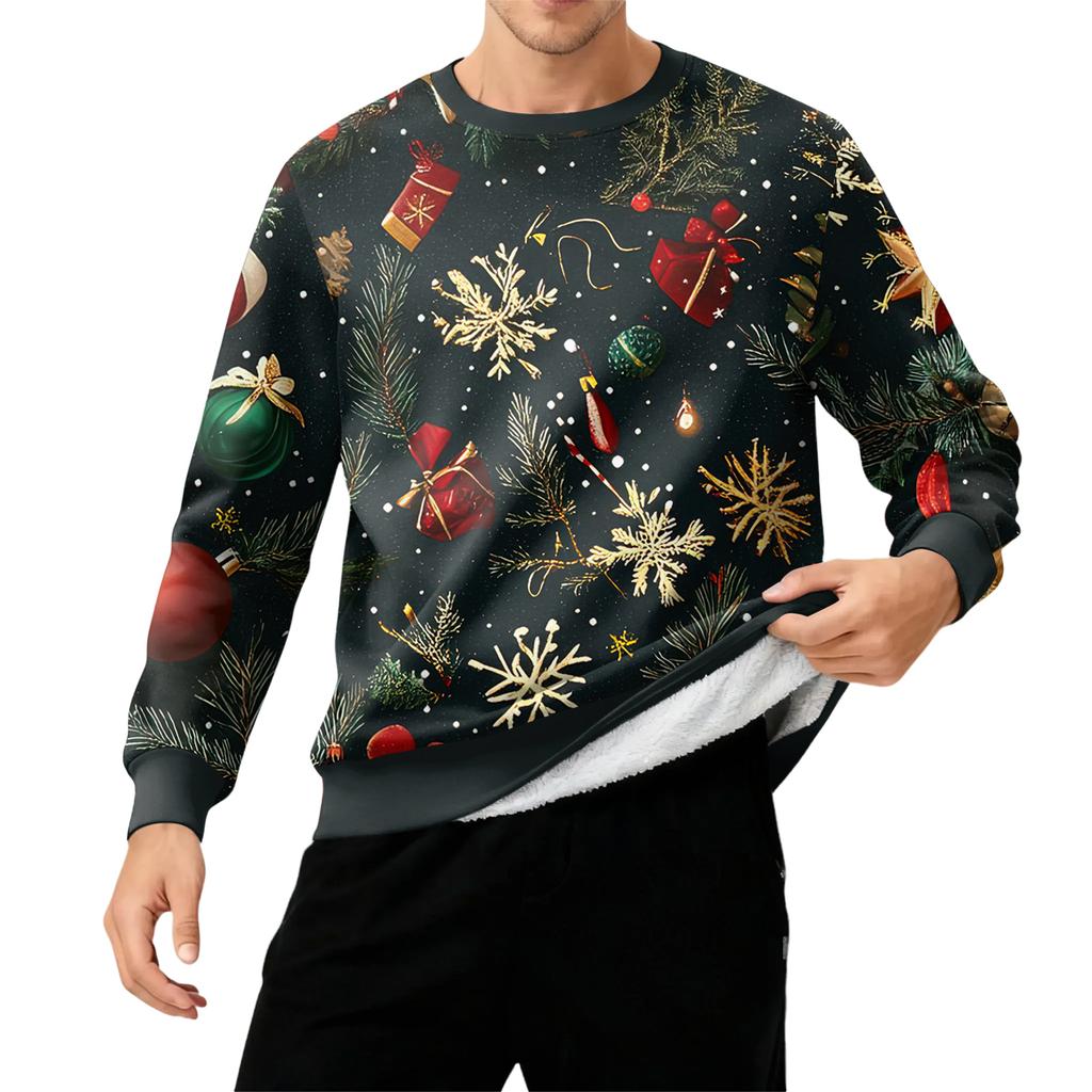 Мужской свитшот с круглым вырезом, на флисовой подкладке, плотный, однотонный