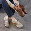 Ethnic Style Flower Hollowed Breathable Women's Slippers Retro Genuine Leather Outdoor Slide