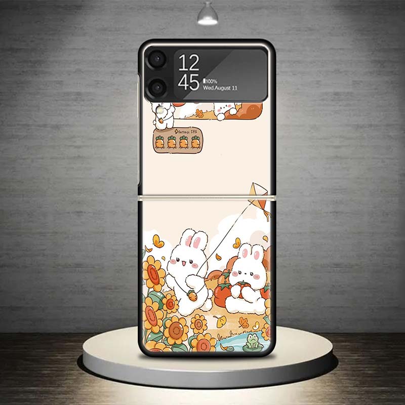 Мультяшный Милый Маленький Кролик Чехол для Телефона Для Samsung Galaxy Z Flip 7 6 5 4 3 5G Чехол ZFlip7 ZFlip6 ZFlip4 ZFlip5 ZFlip3 Coque Fund