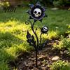 Scary Garden Ornaments Halloween Stake, Waterproof Spooky Skull Flower Lawn Art, 2D Creepy Decorative Path Stakes Metal Plant Stake for Porch, Patio,