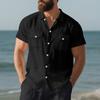Men's Summer Short Sleeve Shirt, European American Solid Color Loose Casual Turn-Down Collar Shirt With Dual Chest Pockets for Vacation