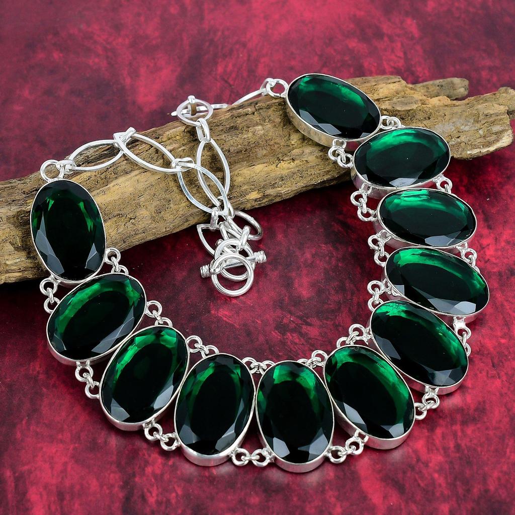 Faceted Chrome Diopside Gemstone Jewelry, 925 Solid Sterling Sliver Necklace & Bracelet Jewelry Set For Wife, Handmade Lovely Diopside Jewelry For Her