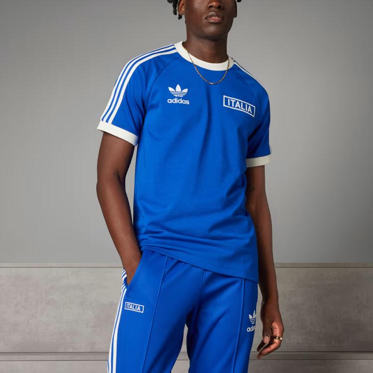 adidas Оригинальная футболка Adicolor Classics с 3 полосками, футбольная спортивная футболка с коротким рукавом, мужские топы, синяя IU2123