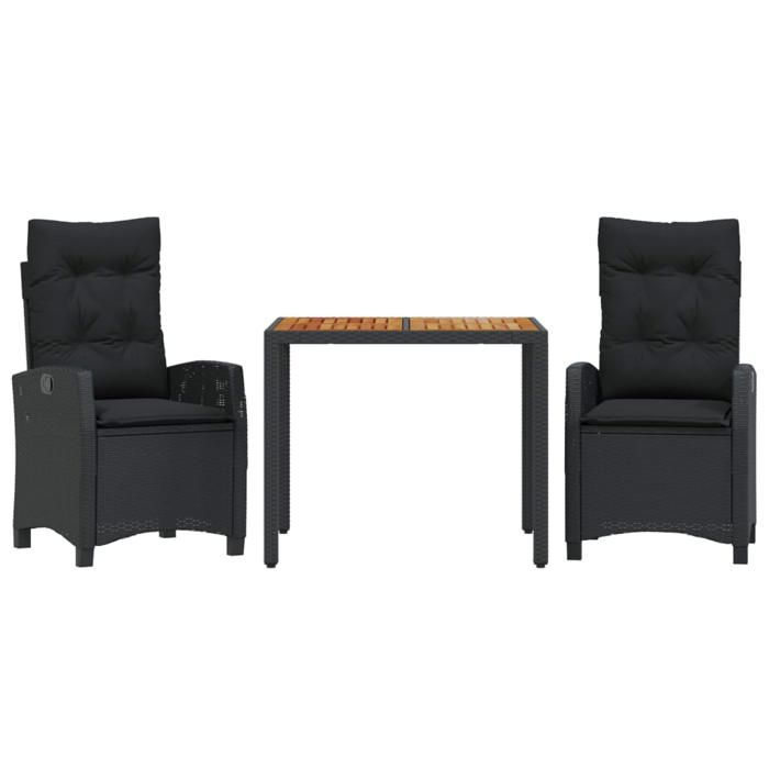 VidaXL Ensemble à Manger de Jardin avec Coussins 3 pcs, Table et Chaises avec Dossier Réglable, Meubles d'Extérieur, 3212662