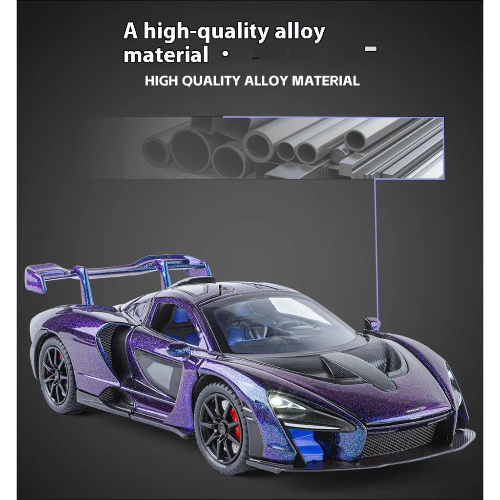 Масштаб 1/24 Сплавная модель суперкара McLaren Senna, Детская игрушечная машина со светом и звуком, Подходит для подарков на день рождения мальчикам