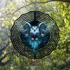 3D Hanging Garden Wind Chime Metal Wind Spinner with Ice Blue Phantom Owl Pattern for Outdoor Yard Decoration No Power Required