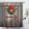 Merry Christmas Shower Curtain With Hook Set Rustic Vintage Wooden Barn Door Farmhouse Bath Waterproof Polyester Fabric Screen