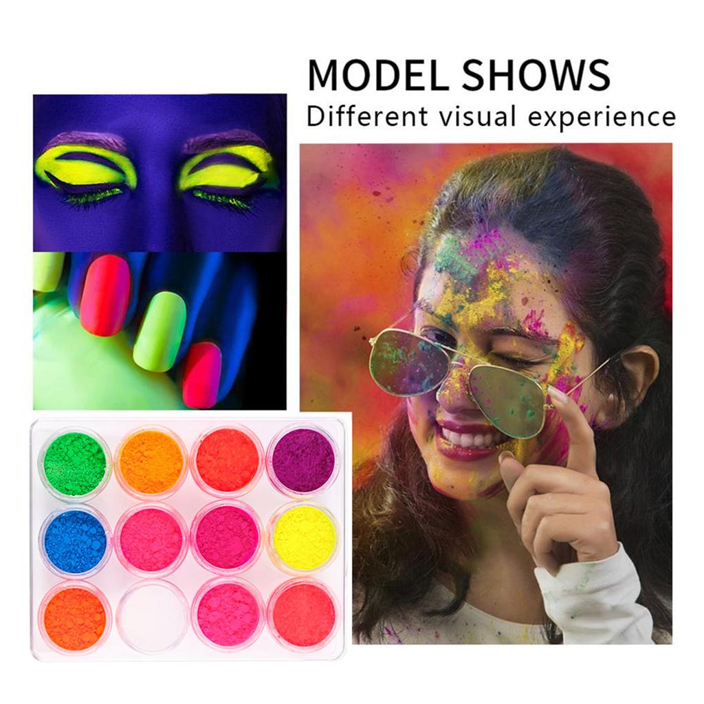 12 цветов флуоресцентной пудры, темного свечения, светящегося пигмента, набора пудр для ногтей, теней для век