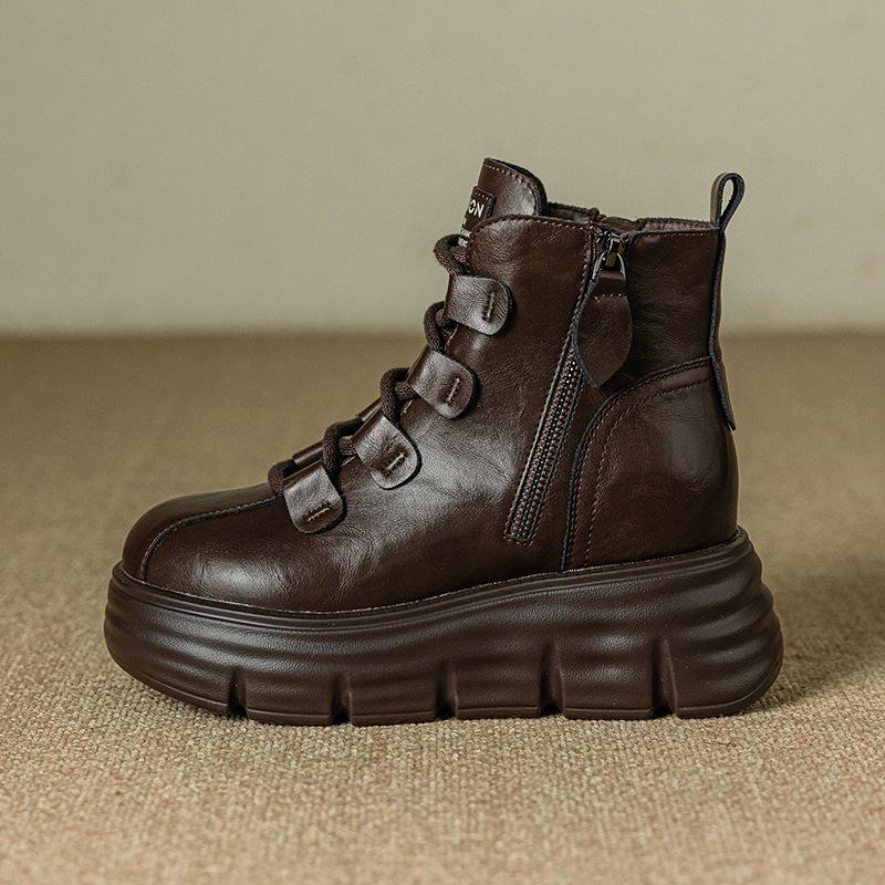 Martin Women's 8cm Height-Increasing Velvet Boots, Retro Thick-Soled High-Tops for Autumn/Winter 2024.