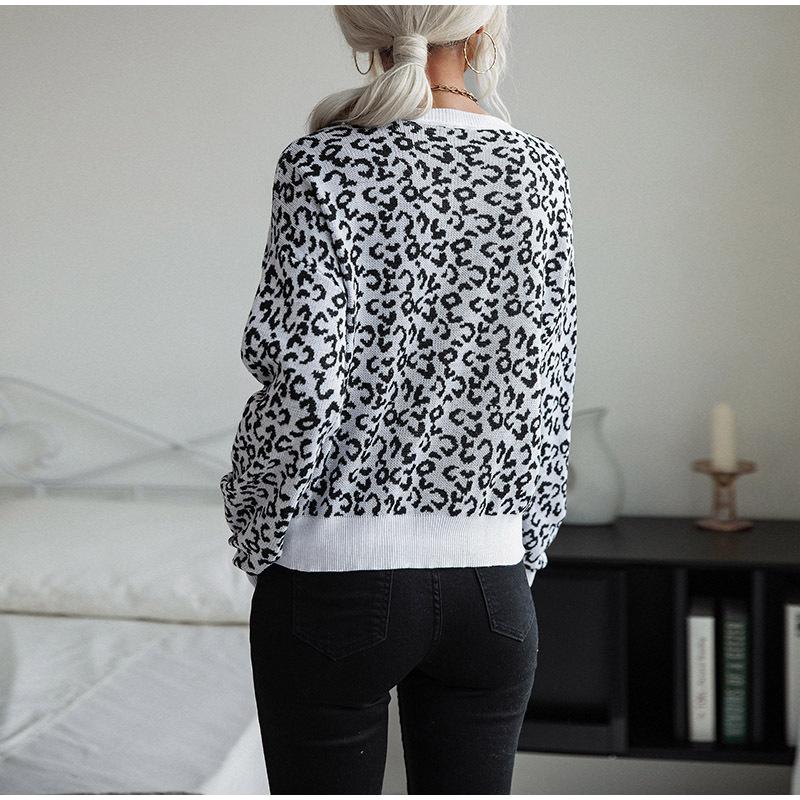 Женский свитер с круглым вырезом, короткий вязаный пуловер с леопардовым принтом, модный повседневный джемпер с застежкой-молнией, нижняя рубашка на осень и зиму