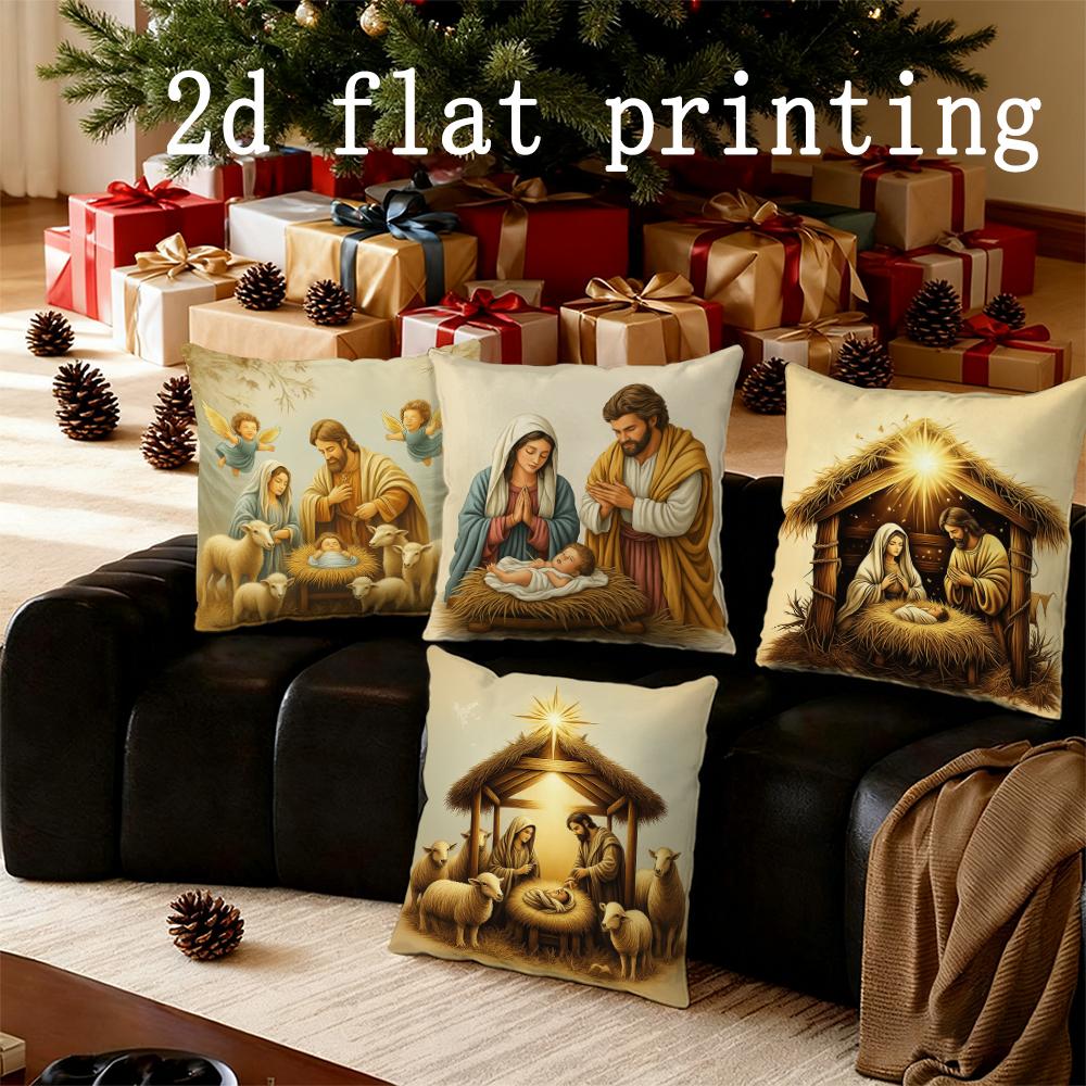Домашний Декор Рождественский Вертеп Подушки Подходят Для Дивана Спальни Автомобиля Наволочка Подушка Прямоугольная Подушка Для Спины