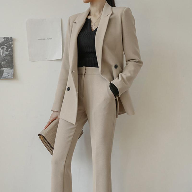 Женский осенний модный повседневный офисный элегантный формальный комплект из двух предметов