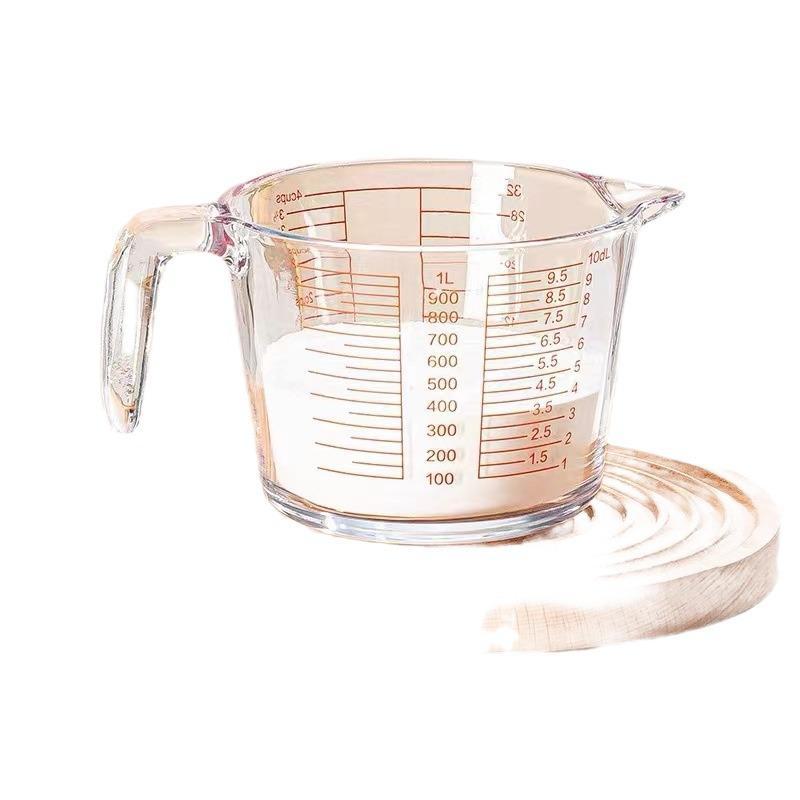 Стеклянный мерный стакан с ручкой — большой емкости, пищевой, с высокотемпературной шкалой для выпечки и взбивания яиц