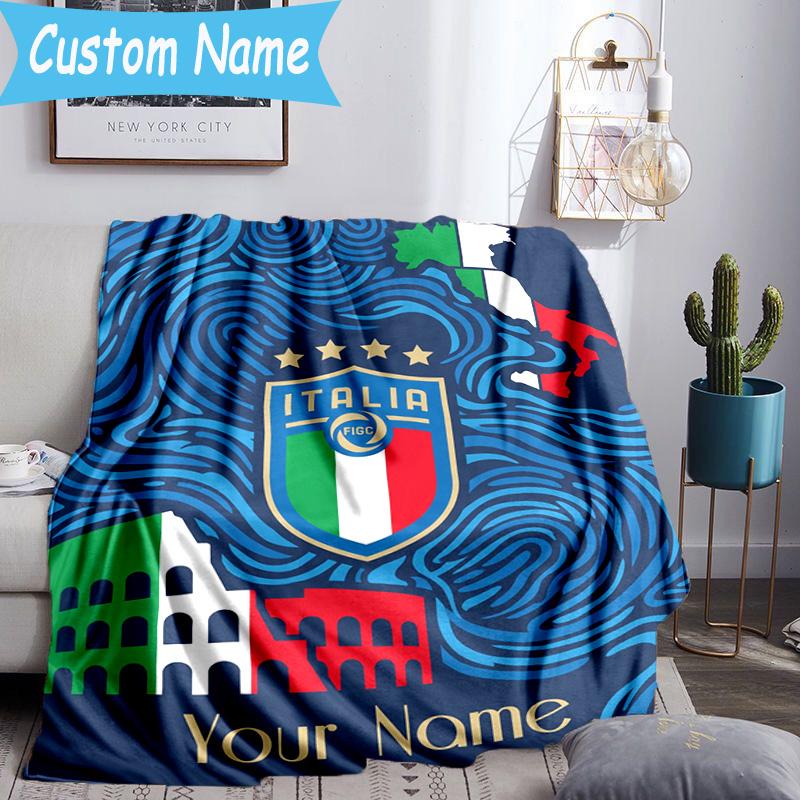 Custom Name Italian Crest Flannel Blanket, Use for Birthday/Holiday Gift, Soft Blanket for Sofa/Bed/Camping/Office, Home Decor