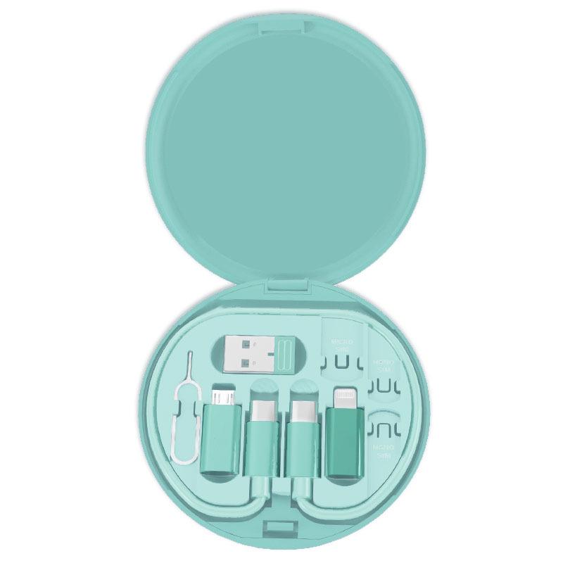Портативный многофункциональный бокс для хранения кабелей данных 5-в-1 с быстрой зарядкой 60 Вт для устройств Lightning, Android и USB