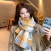 Korean Style Plaid Fleece Scarf Coldproof Winter Cashmere Shawl Elegant Curly Wool Scarf  Women