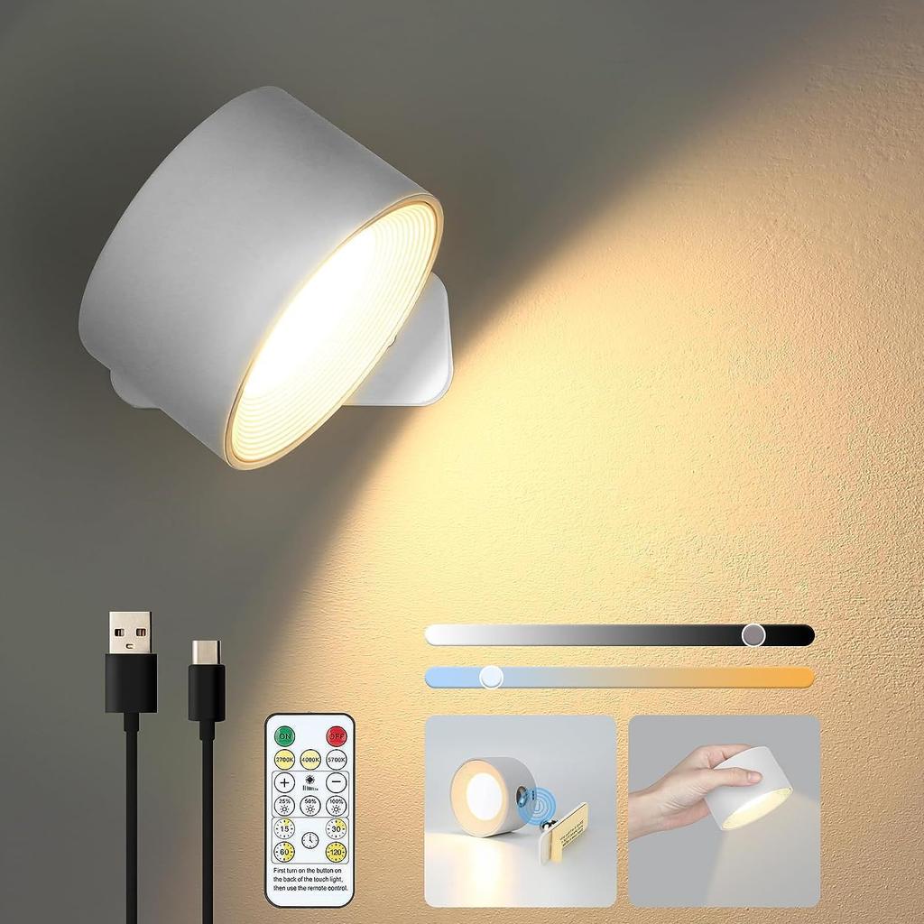 1/2PCS Magnetic Portable Wall LampTouch Remote Adjust USB Rechargeable Bedside No-wiring Cabinet Bedroom LED Reading Night Lamp