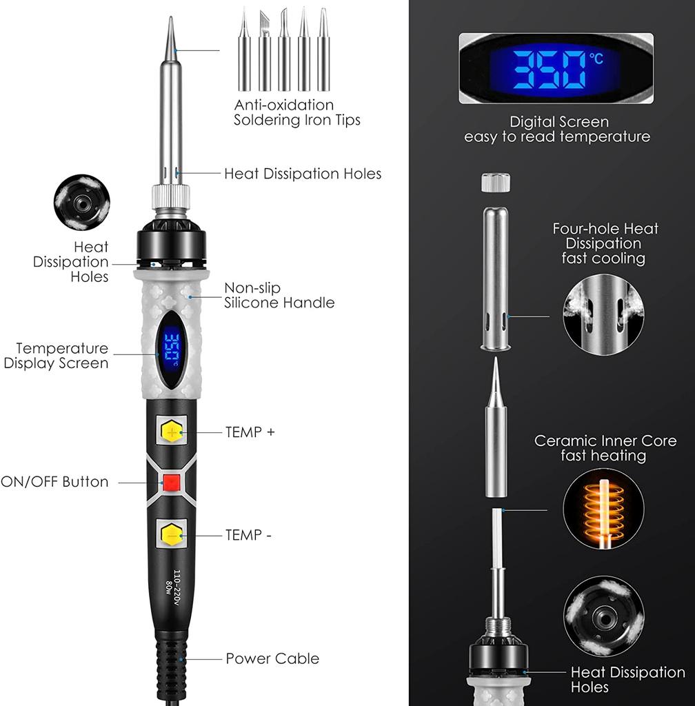 Soldering Iron Kit Electric 80W 220V 110V Adjustable Temperature Soldering Gun Wire Welding Tools