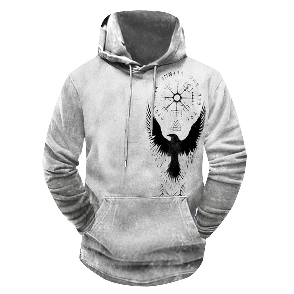 Модный свободный мужской и женский свитер с капюшоном с длинным рукавом и принтом