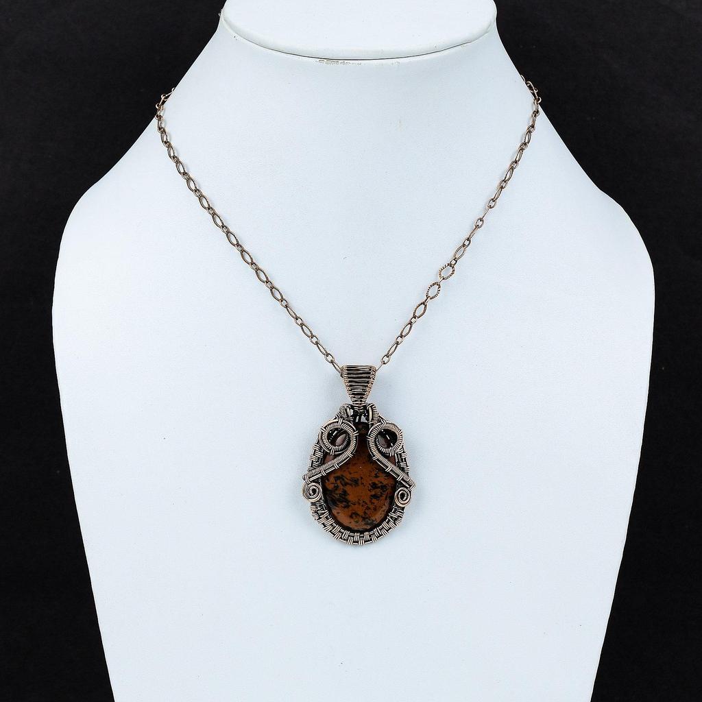 Подвеска из красного дерева и обсидиана, медная проволока, обернутая ювелирными изделиями, драгоценный камень, медный кулон, изысканные ювелирные изделия, подвеска ручной работы, обернутая проволокой, подарок на годовщину