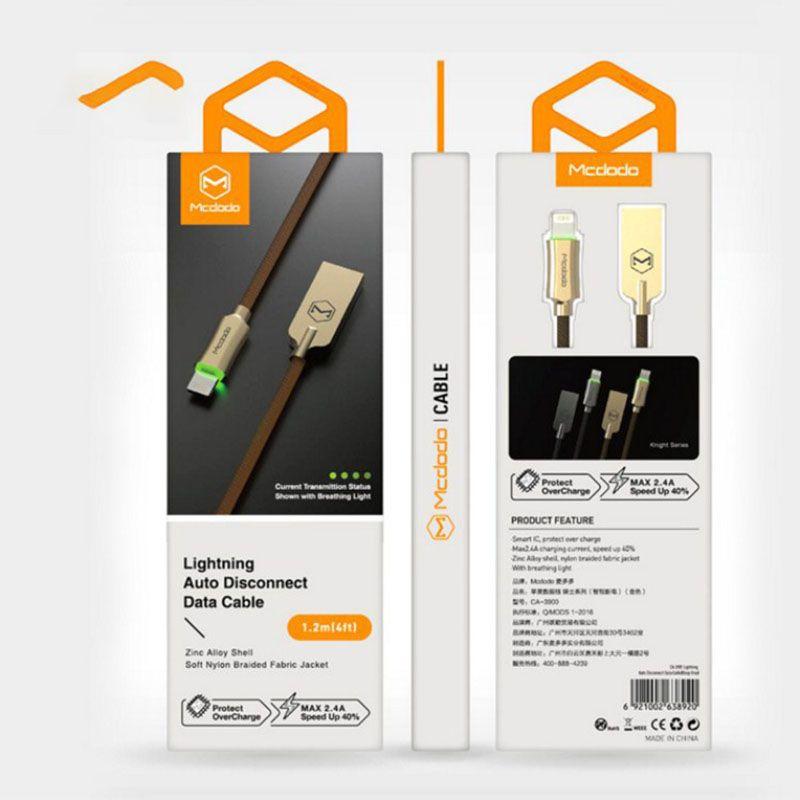 Автоматический светодиодный умный отключаемый кабель для зарядки данных Lightning USB для iPhone X 7 8