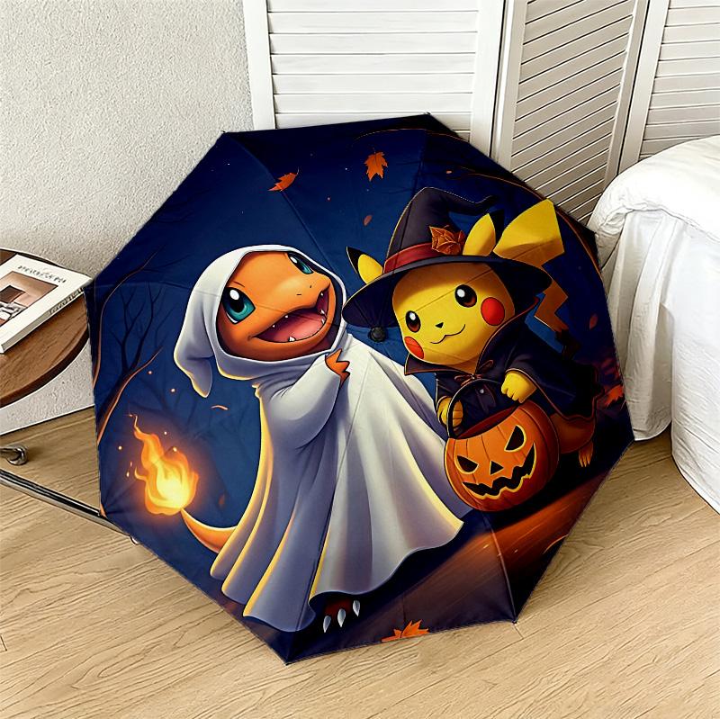 Halloween Friends 8 Ribs 3Fold Black Glue Uv Protection Umbrella Sun Protection Rainproof Compact Folding Umbrella For Travel Daily Use C924171