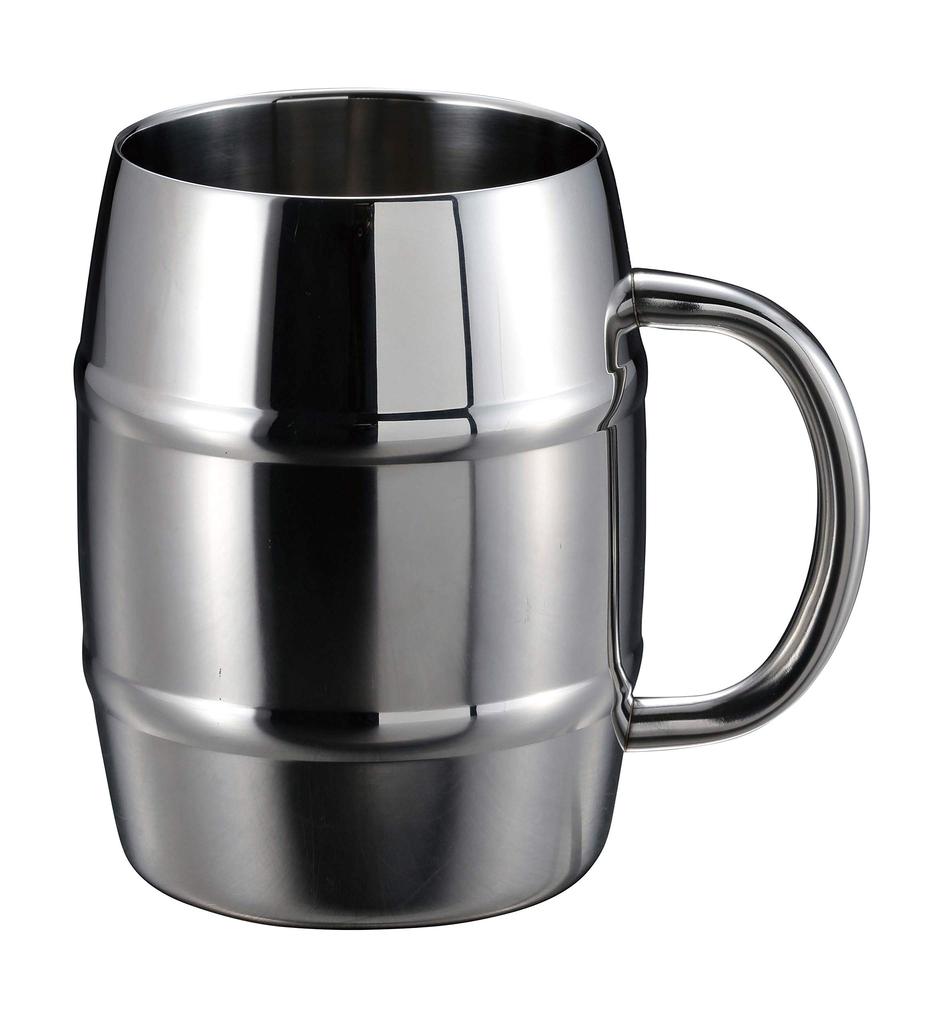 CAPTAIN STAG UE-3498 Чашка, кружка, пивная кружка, пивная кружка, двойная нержавеющая сталь, двойная вакуумная структура, тепло- и холодоизоляция, форма бочки, 600 мл,