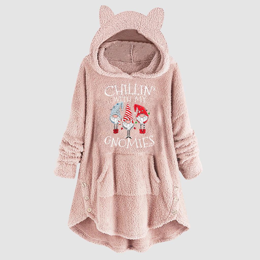 Women's Fashion Autumn And Winter Printing Long-Sleeved Hooded Double-Sided Fleece Sweater