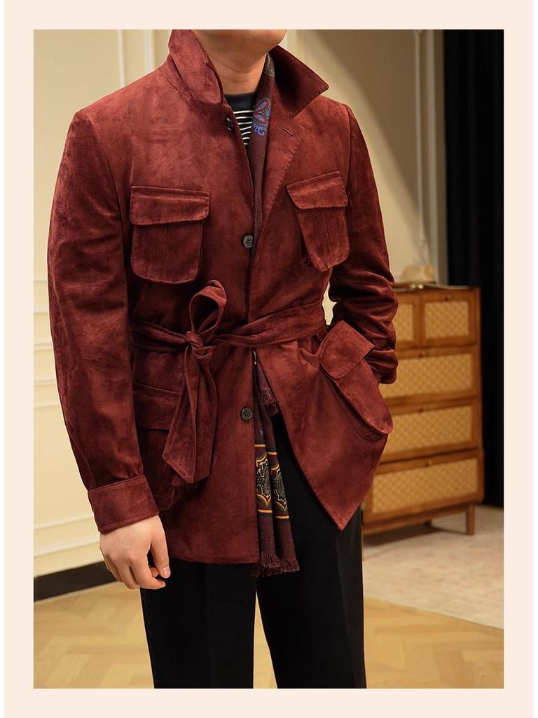 Ruishen Итальянская Ретро Куртка из Замши и Плюша - Осенне-Зимняя Повседневная Деловая Верхняя Одежда