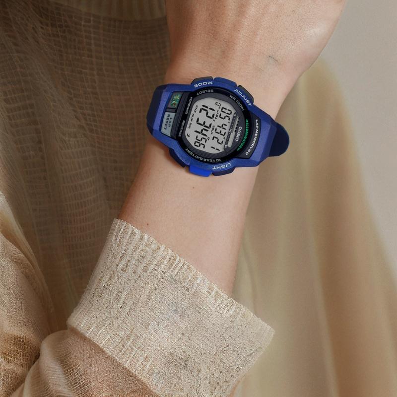 Casio Серия YOUTH-Дисковый цифровой дисплей 100 метров водонепроницаемость кварцевый механизм полимерный ремешок японские и корейские часы мужские часы серебристый WS-1000H-2A