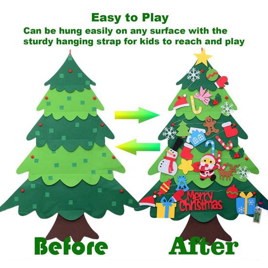 Новогодняя елка из фетра для малышей, светодиодная подсветка, набор для самостоятельной сборки новогодней елки с Санта-Клаусом и снеговиком