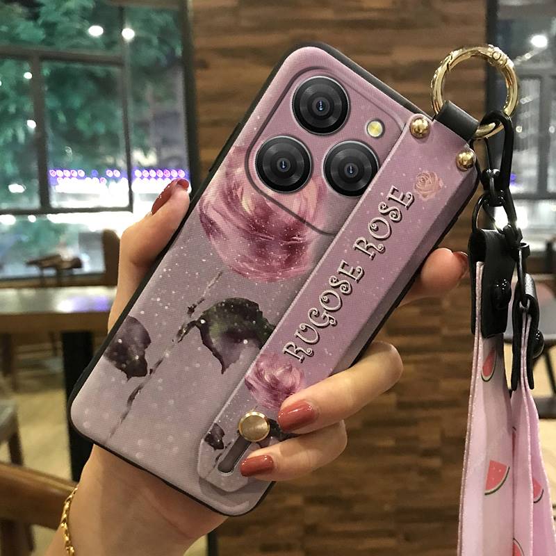 Anti-dust Soft Case Phone Case For Blackview Shark9 5G Wrist Strap Shockproof Durable Waterproof Flower Kickstand Ring